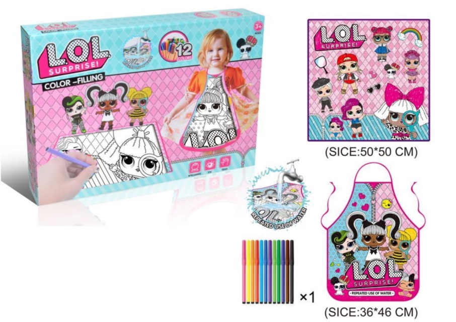 Set de Colorat Șorț de Bucătărie și Față de Masă, Colorează-Spală-Colorează din Nou