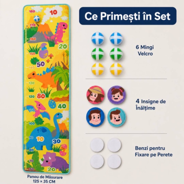 Panou de Măsurare cu Dinozauri și Mingi Velcro