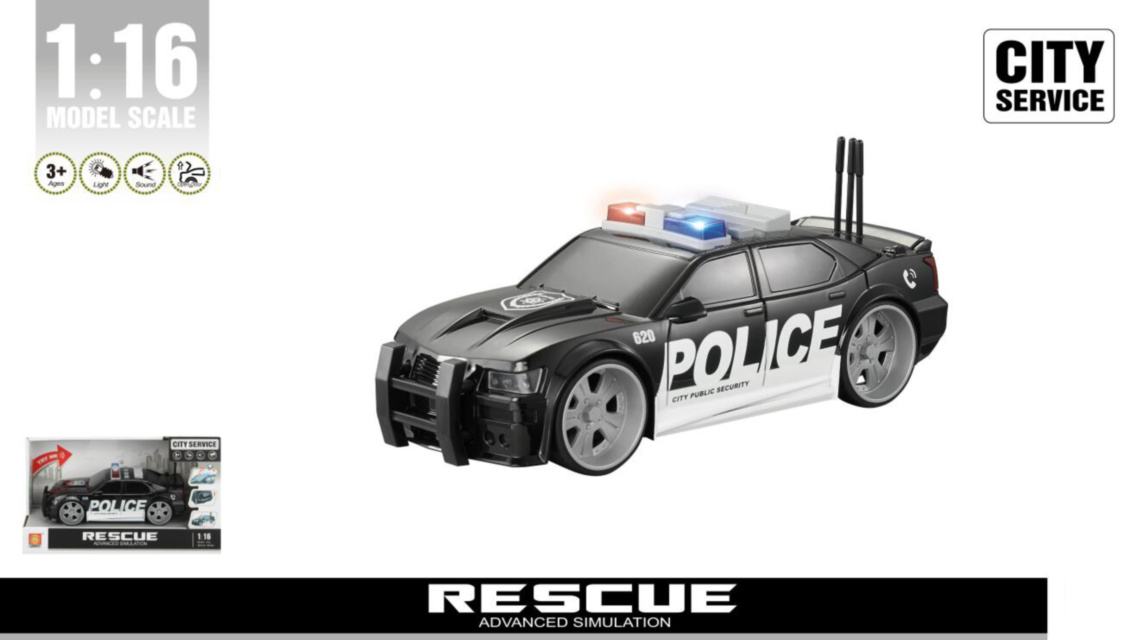 Mașină Poliție cu Sunete și Lumini de Sirenă, porbagajul de deschide