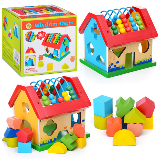 Căsuță Educațională Montessori cu Abac și Sortator de Forme