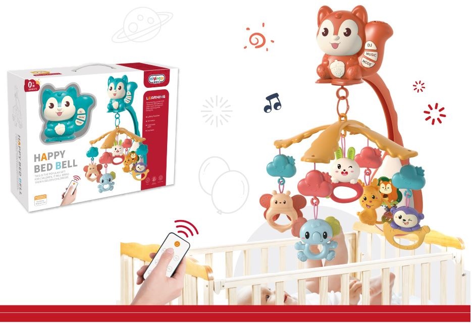 Carusel muzical cu proiectii si telecomanda Veverita Roșu