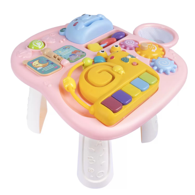 Centru Educativ 4-în-1 pentru Fetițe - Plimbător, Pian și Masă de Activități Roz