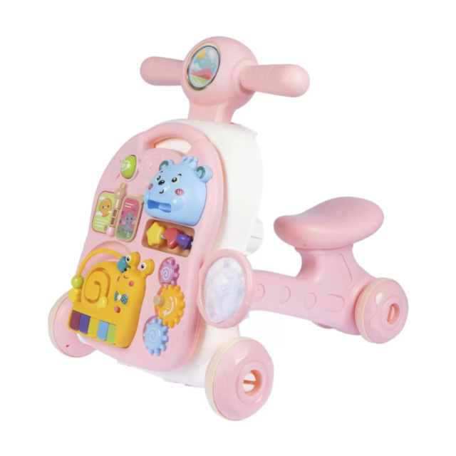 Centru Educativ 4-în-1 pentru Fetițe - Plimbător, Pian și Masă de Activități Roz