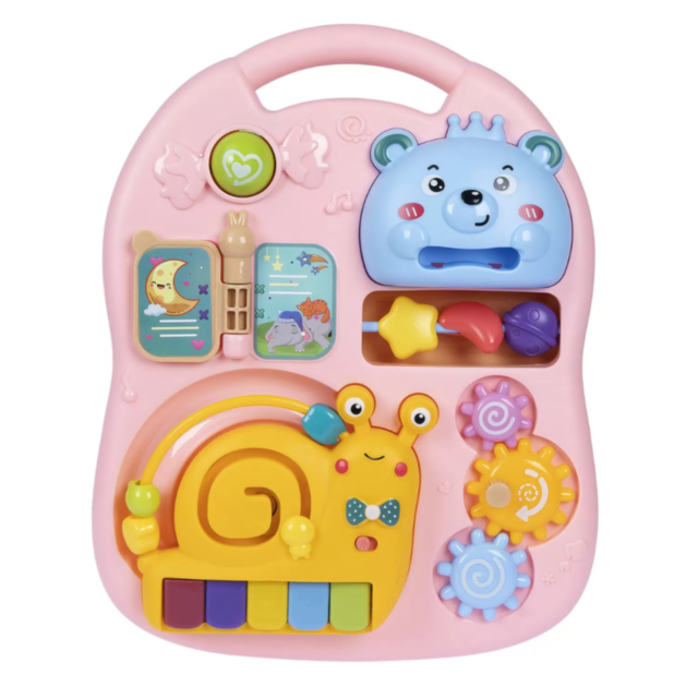 Centru Educativ 4-în-1 pentru Fetițe - Plimbător, Pian și Masă de Activități Roz