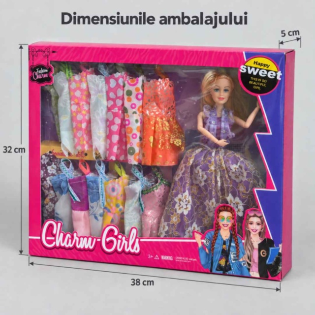 Păpușă fashion de 28 cm cu 14 rochițe