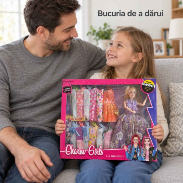 Păpușă fashion de 28 cm cu 14 rochițe
