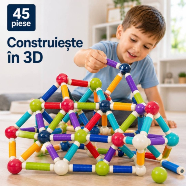 Set magnetic de construcție flexibil cu 45 de piese
