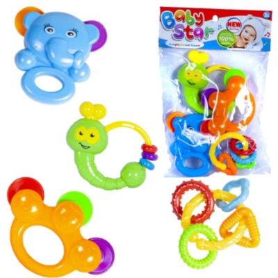 Set 4 Zornăitoare, Elefant, Melc, Inele Colorate și Tamburină | image