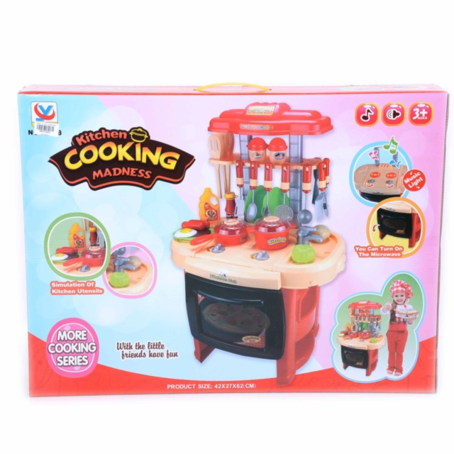 Mega Bucătărie Interactivă cu Aragaz, Cuptor, Tacâmuri, Produse Alimentare, 42x27x62cm   