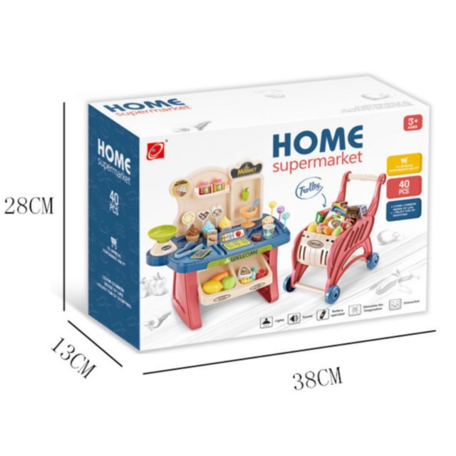 Set Supermarket pentru Copii cu Cărucior și Casă de Marcat