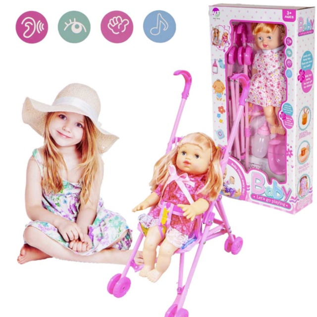 Păpușa  la Oliță  Interactivă, cu 4 Sunete Realiste, Cărucior, Oliță, Pampers și Biberon