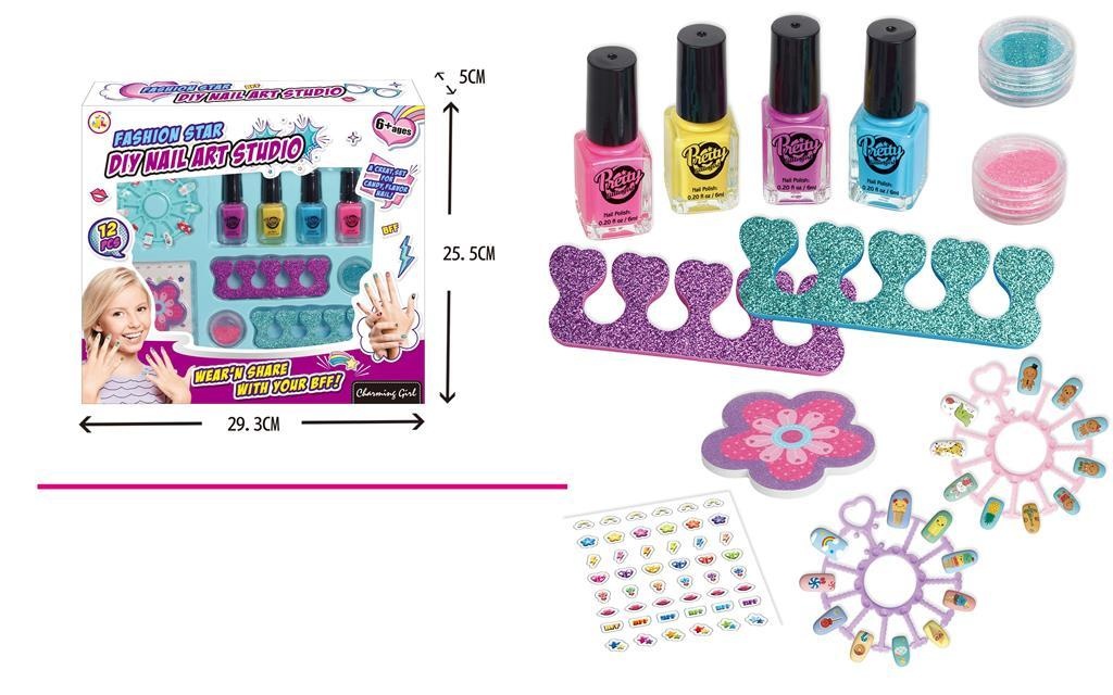 Set de Manichiura cu Oje, Pile, Sclipici si Autocolante