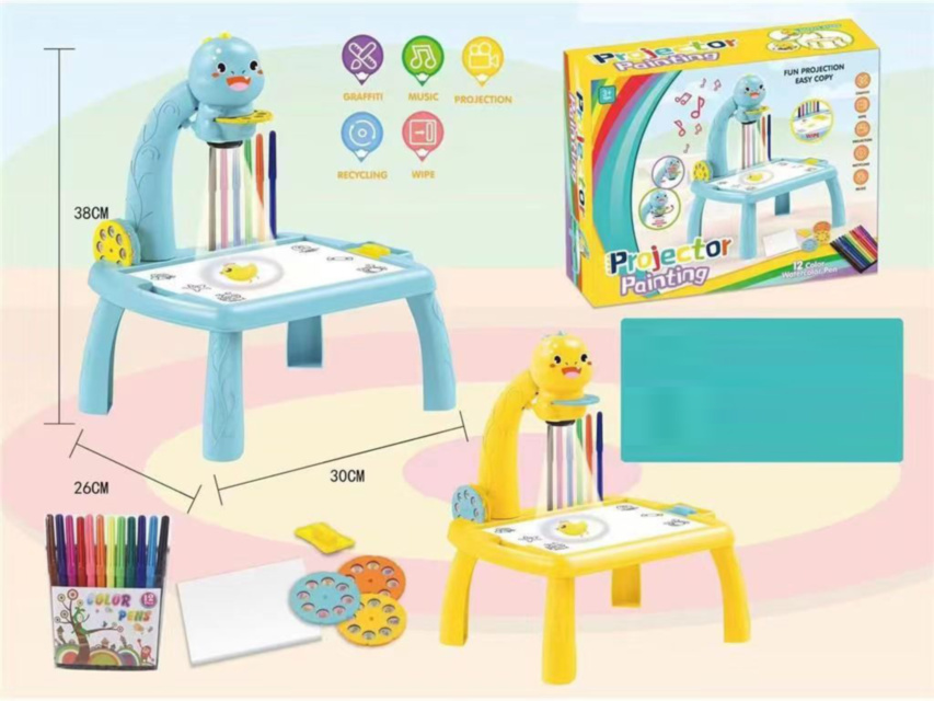 Masă de Desen cu Proiector de Lumini, 24 Șabloane, 12 Carioci