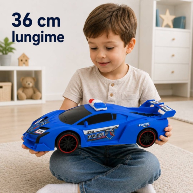 Mașină sport de poliție cu inerție, lungime 36 cm