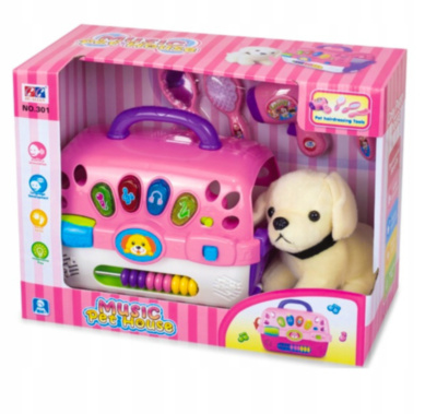 Cățel de Pluș cu Cușcă de Transport cu Lumini, Muzică și Accesorii de Îngrijire | image