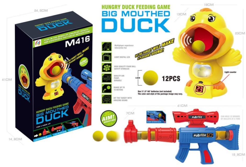 Pușca cu Aer Comprimat, 12 Bile din Burete si Țintă Rățușca cu Contor