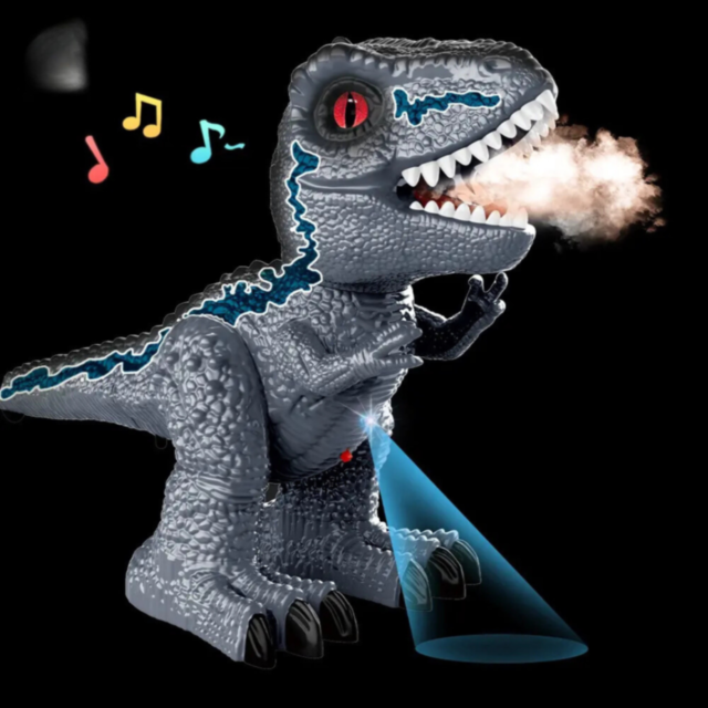 Dinozaur interactiv cu telecomandă, lumină și fum