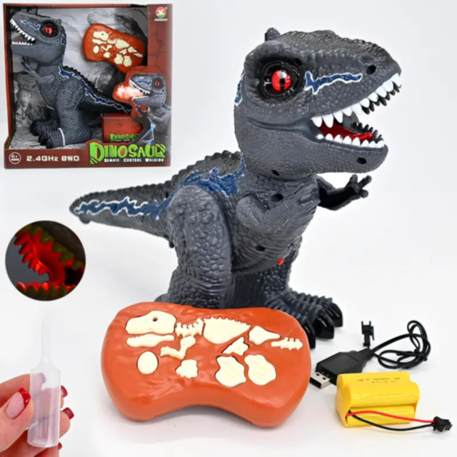 Dinozaur interactiv cu telecomandă, lumină și fum