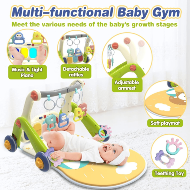 Centru de Activități 3-în-1 pentru Bebeluși cu Pian Muzical și Antemergător