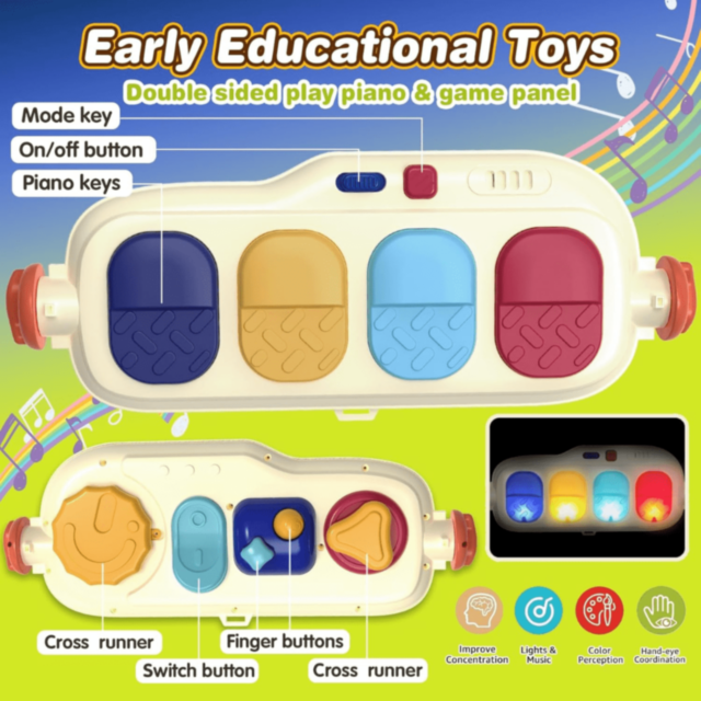 Centru de Activități 3-în-1 pentru Bebeluși cu Pian Muzical și Antemergător