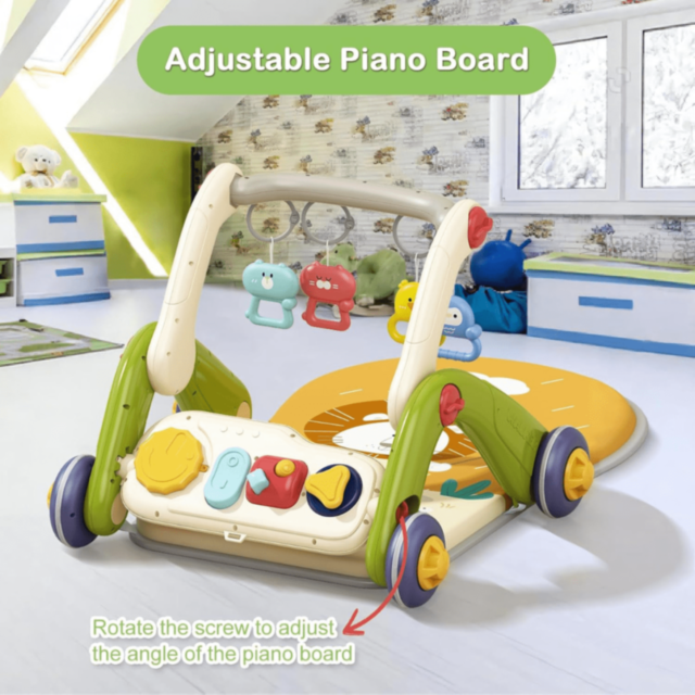 Centru de Activități 3-în-1 pentru Bebeluși cu Pian Muzical și Antemergător