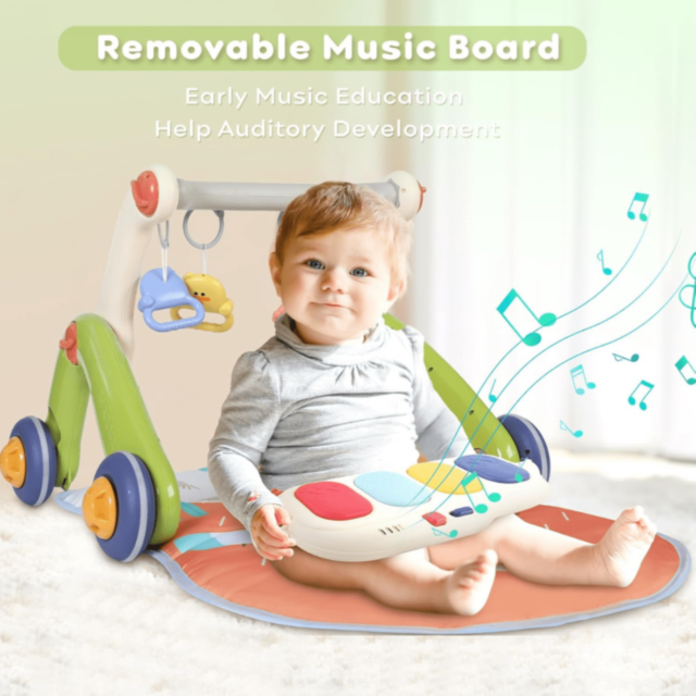 Centru de Activități 3-în-1 pentru Bebeluși cu Pian Muzical și Antemergător