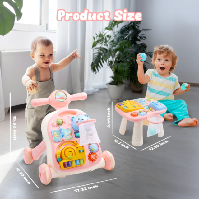 Premergător Muzical 3-în-1 pentru Bebeluși | Activități Educative și Masă de Joacă - Roz