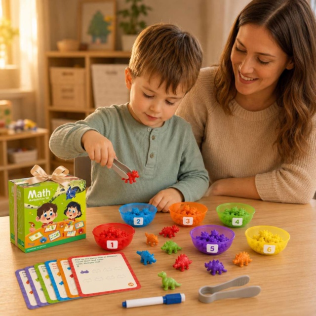Joc Montessori de Sortare și Numărare cu Dinozauri