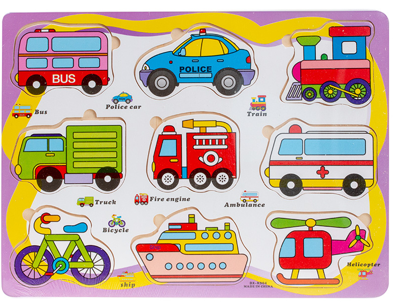 Puzzle Incastru din Lemn cu Vehicule