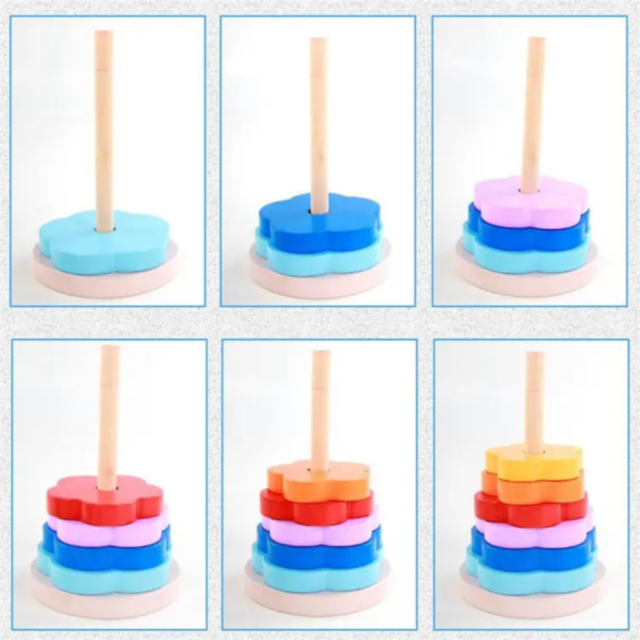 Stivuitor Montessori din Lemn cu Inele Colorate