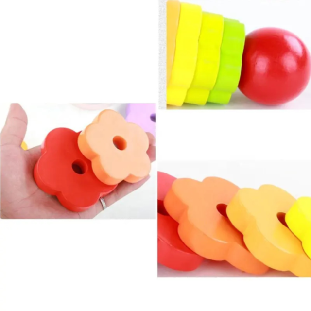 Stivuitor Montessori din Lemn cu Inele Colorate