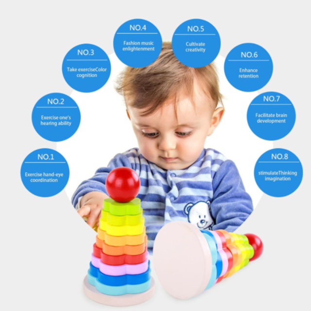 Stivuitor Montessori din Lemn cu Inele Colorate