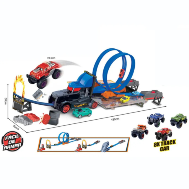 Pistă de Curse Monster Legends 4-în-1 | Set cu 8 Mașini și Obstacole