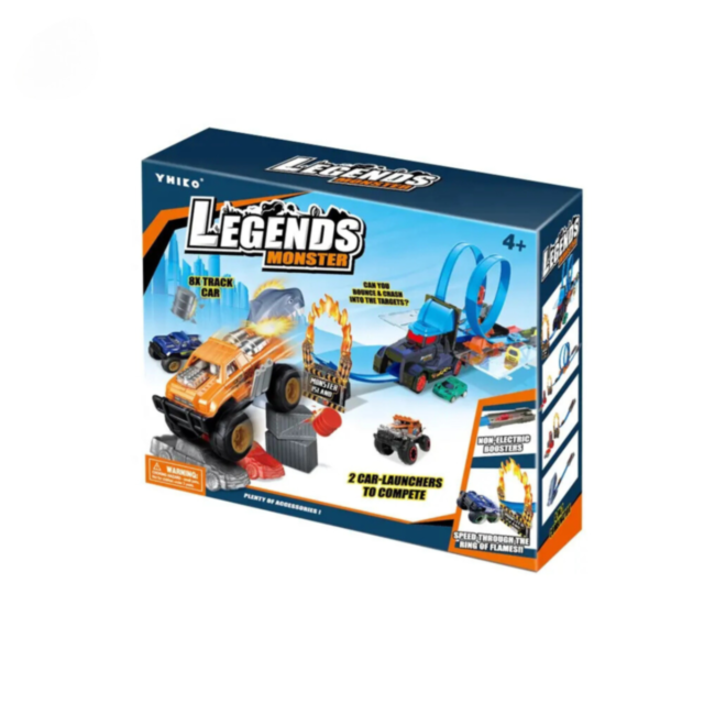 Pistă de Curse Monster Legends 4-în-1 | Set cu 8 Mașini și Obstacole