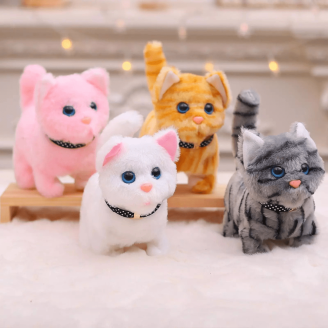 1buc. Pisicuță Interactivă din Pluș care Merge și Miaună (culoare aleatorie)