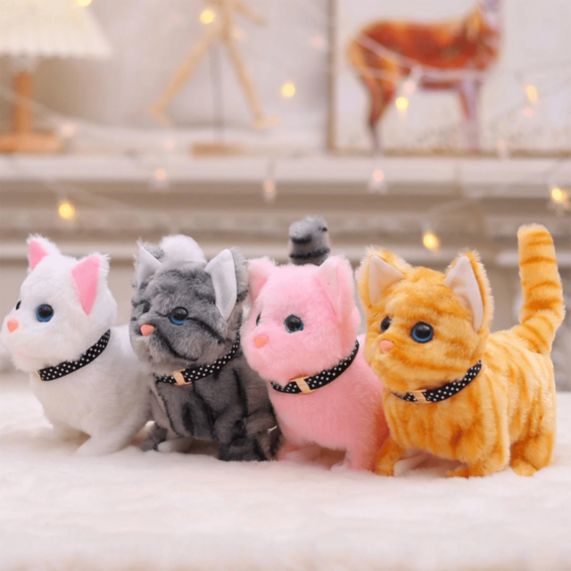 1buc. Pisicuță Interactivă din Pluș care Merge și Miaună (culoare aleatorie)