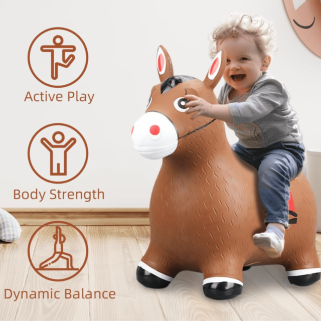 Cal Măgăruș Gonflabil cu Lumină și Sunet pentru Copii (cafeniu)