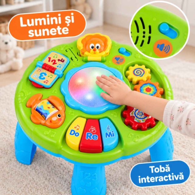 Măsuță muzicală interactivă cu lumini și sunete pentru copii