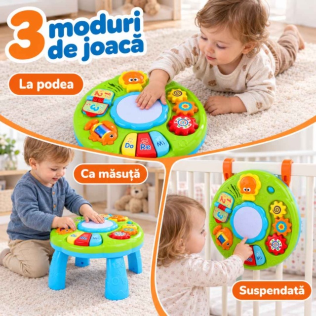 Măsuță muzicală interactivă cu lumini și sunete pentru copii