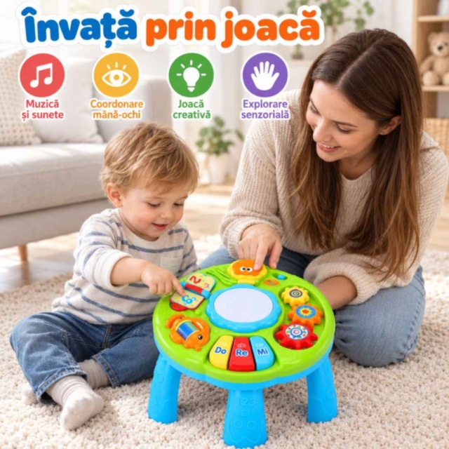 Măsuță muzicală interactivă cu lumini și sunete pentru copii