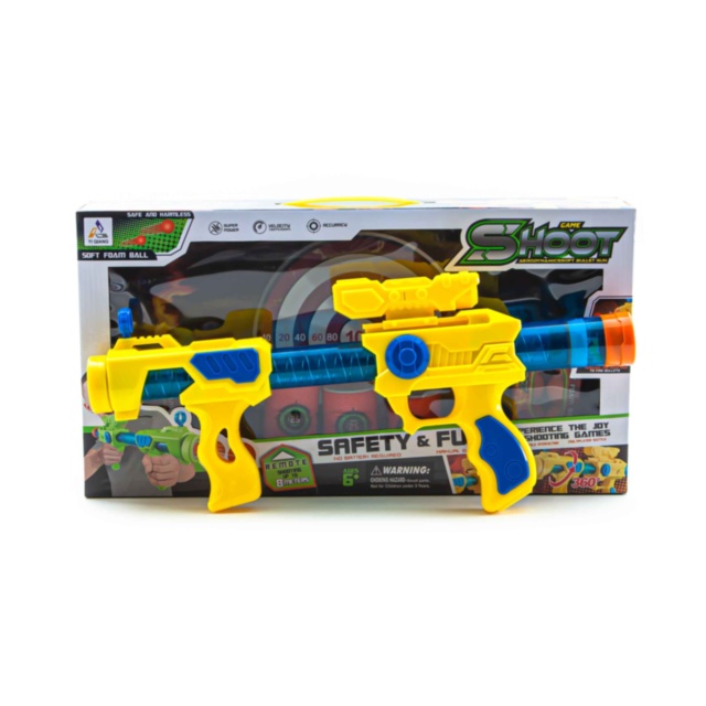 Pușca Blaster cu 12 Bile din Burete și 3 Conserve Țintă , 46cm