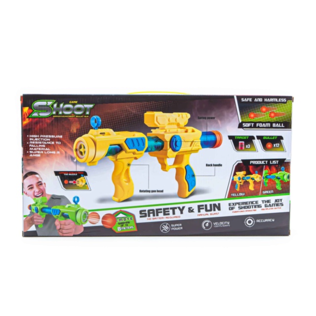 Pușca Blaster cu 12 Bile din Burete și 3 Conserve Țintă , 46cm