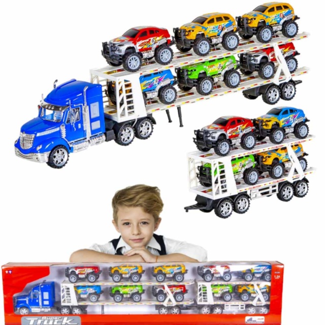 Mega Camion cu Trailer și 10 Mașinuțe, 104cm