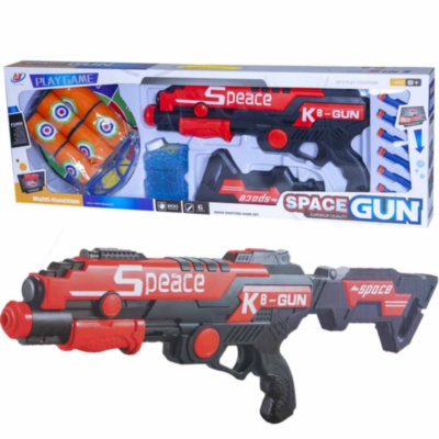 Pușca Blaster cu 6 Proiectile, Bile Gelatinoase și 6 Conserve Țintă | image