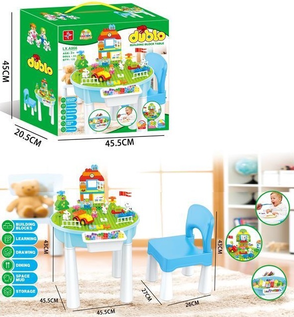 Masa Compatibilă Lego Duplo cu Scăunel și 120 Blocuri de Construcție