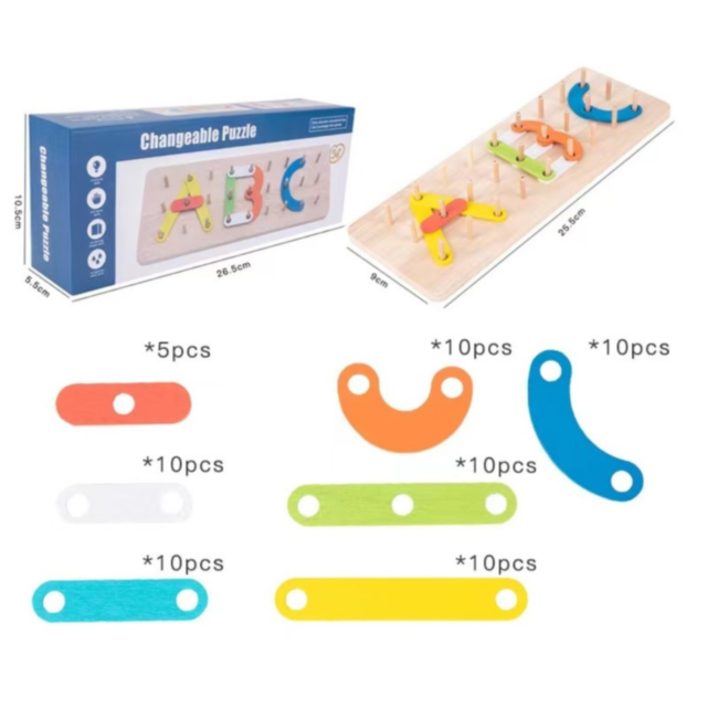 Puzzle Montessori din Lemn – Creează Litere, Cifre și Forme cu Imaginație