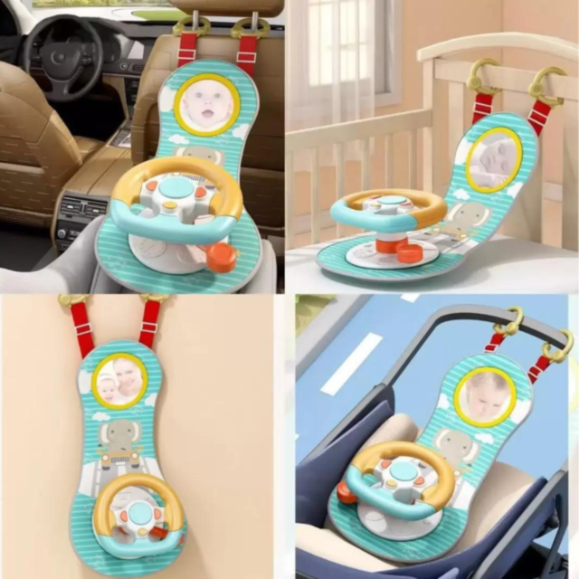 Jucărie volan interactiv pentru mașină – cu sunete și oglindă sigură