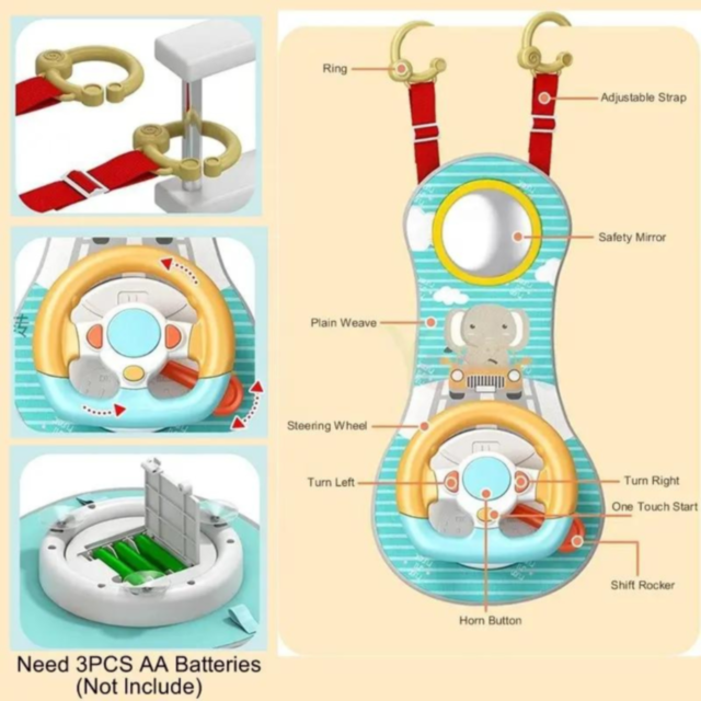 Jucărie volan interactiv pentru mașină – cu sunete și oglindă sigură