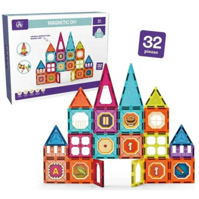 Set de Construcție Magnetică 32 Piese | Jucărie Educativă STEM pentru Copii