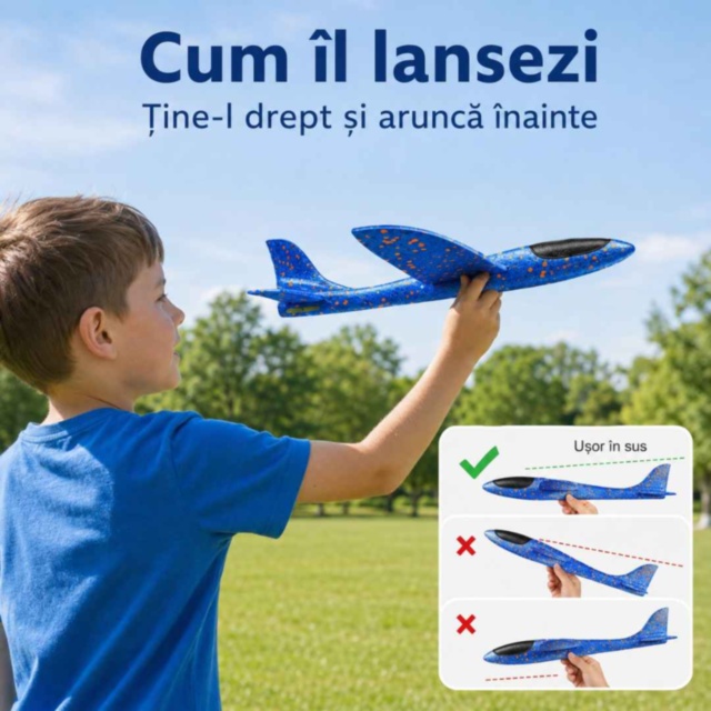 Avion planor din spumă EPP pentru copii, 35 cm